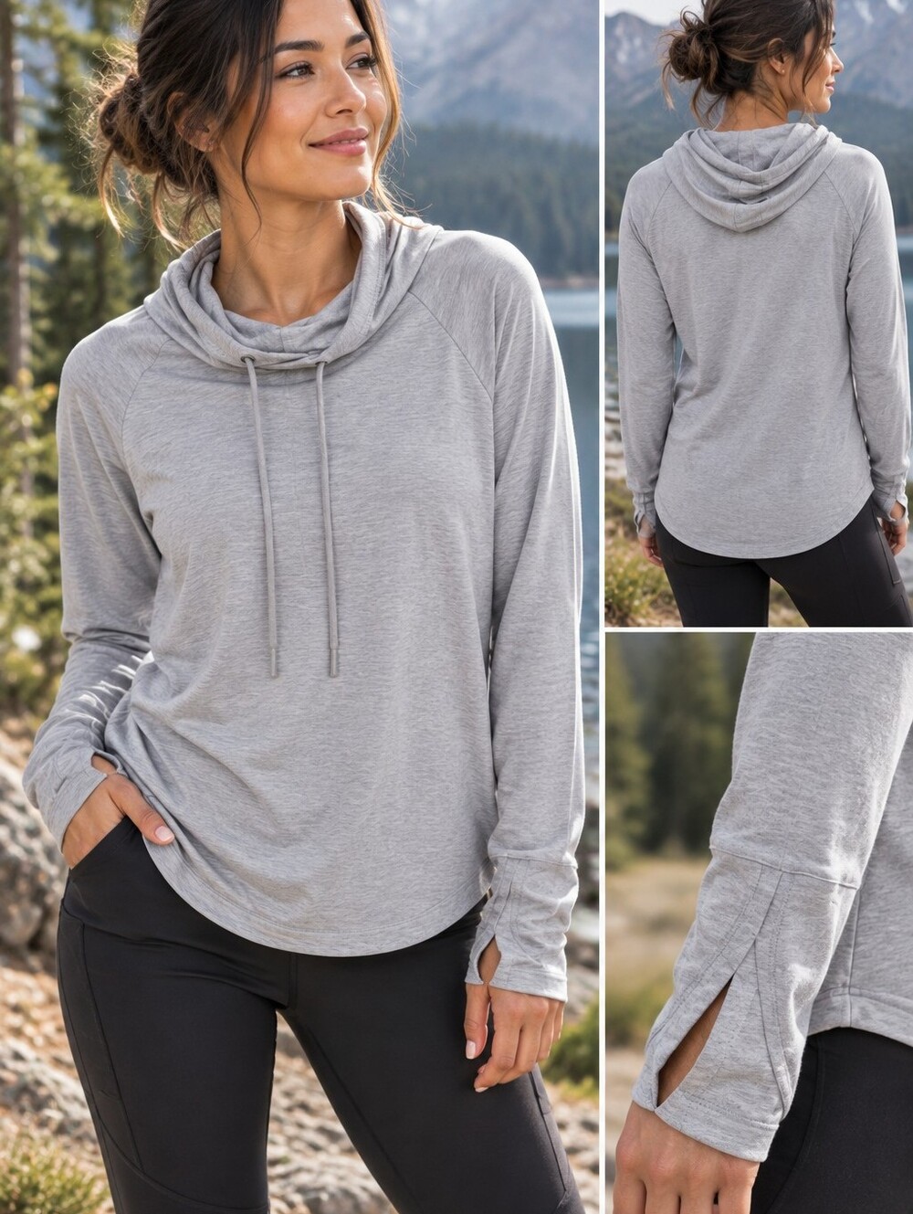 Athleta Women's Lightweight Hoodie Grey Long Sleeve Pullover Size LP